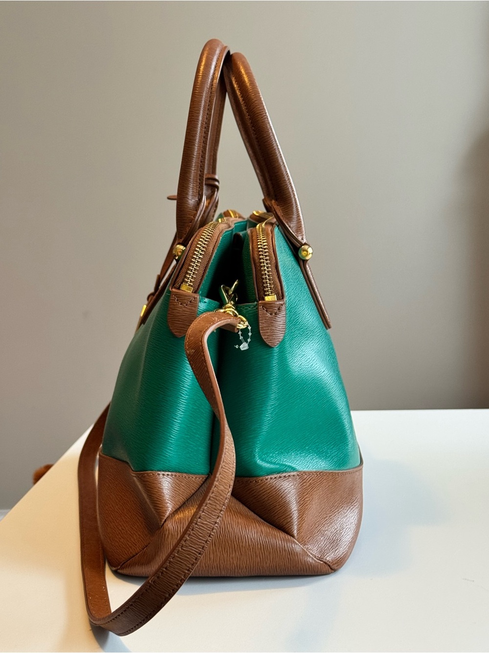 Lauren Ralph Lauren Green Leather Dome Satchel Crossbody Bag - Picture 3 of 13